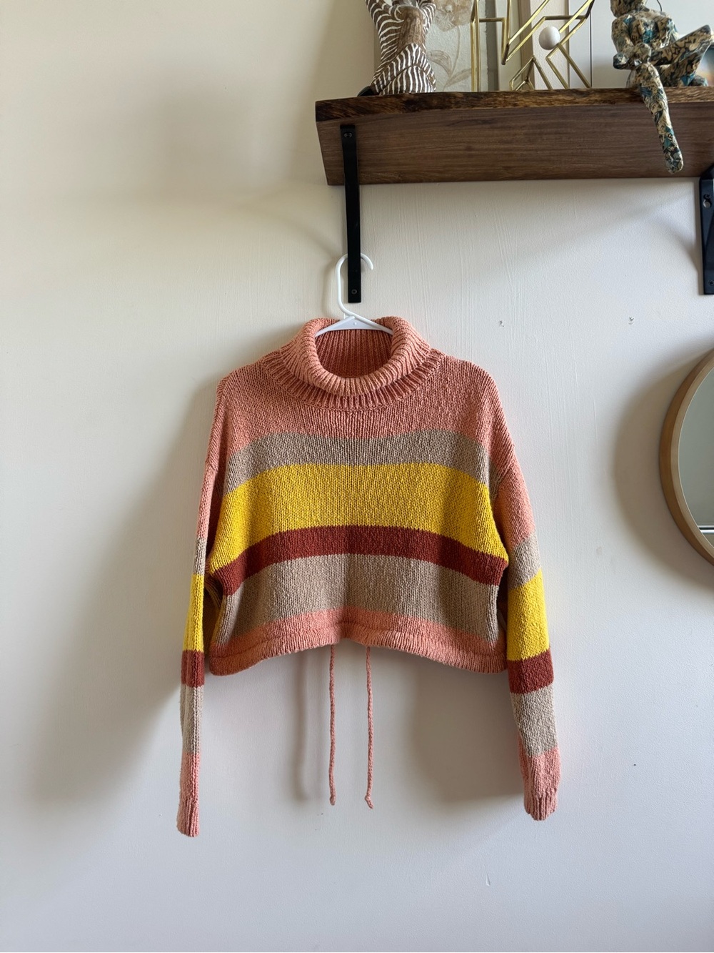 Lush Striped Colorblock Peach and Yellow Turtleneck Colorblock Knit / Size Small